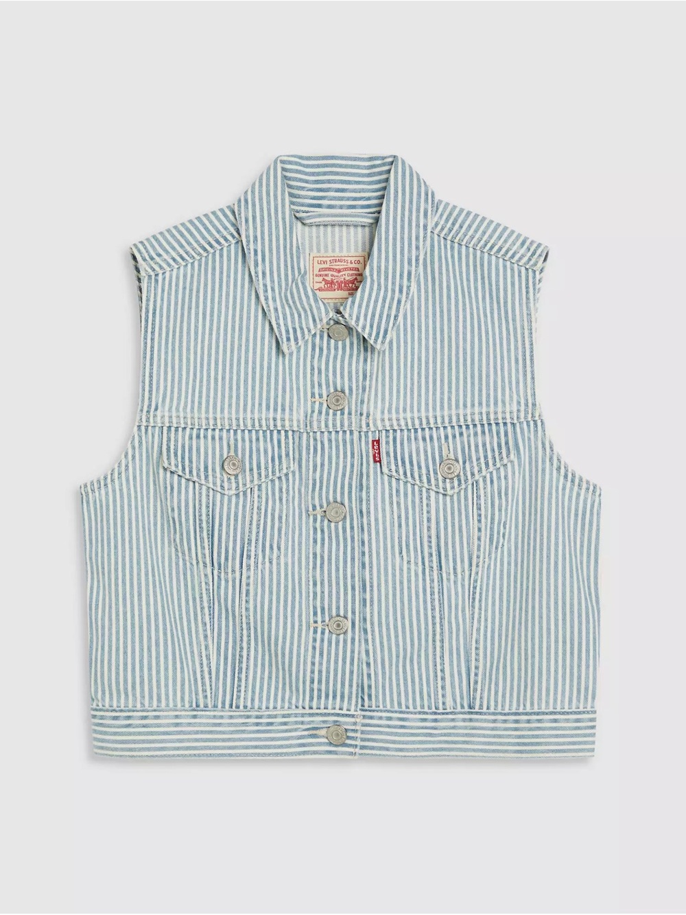Levi's Light Blue & White Striped Sleeveless Denim Vest